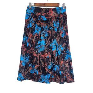 Vintage Floral Skirt S Blue Tropical Old Money Retro Classic Chic Funky Preppy